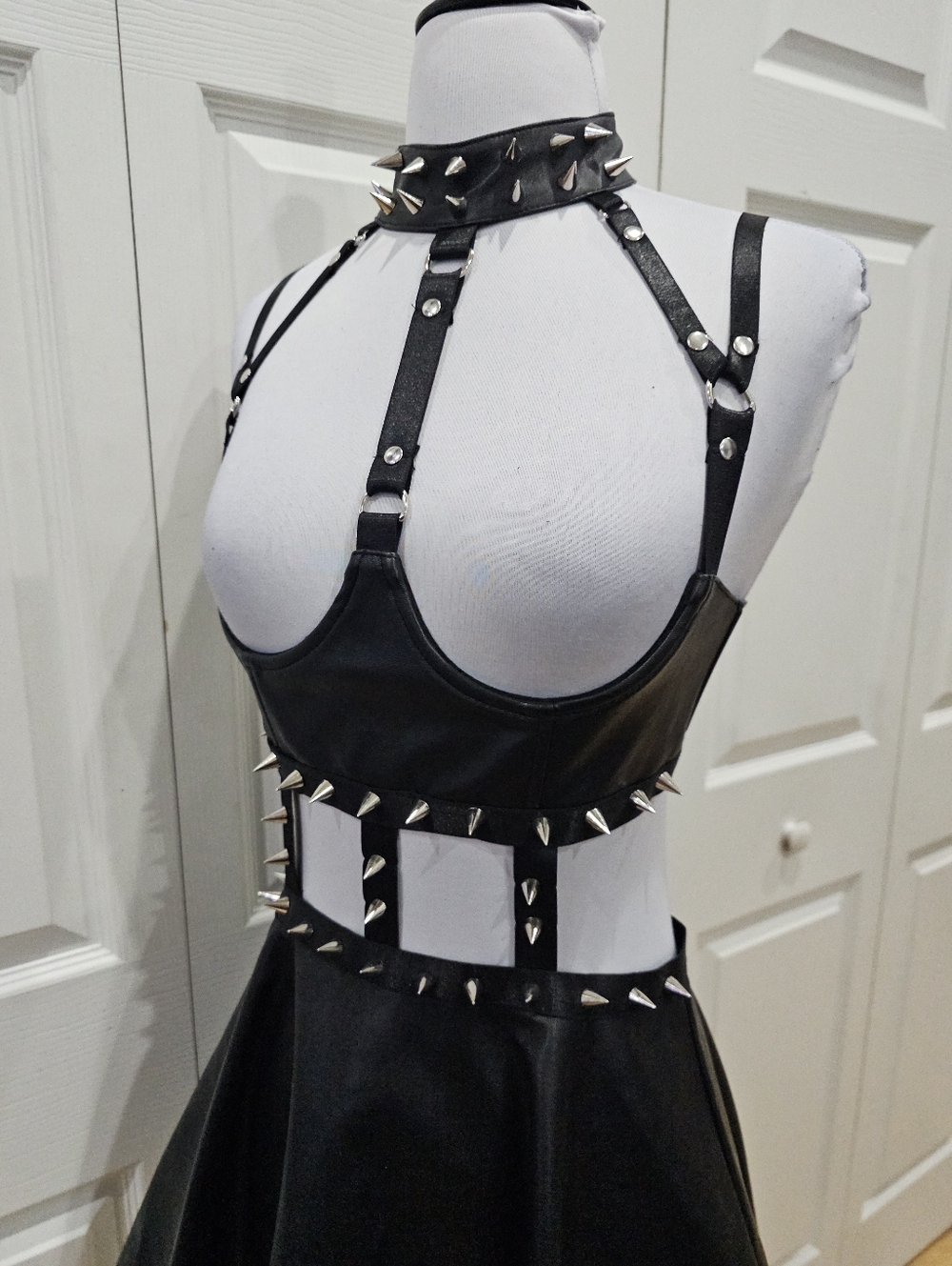 Dolls Kill Widow Black Goth Spiked Faux Leather Caged Demons Underbust Dress S - Picture 2 of 15